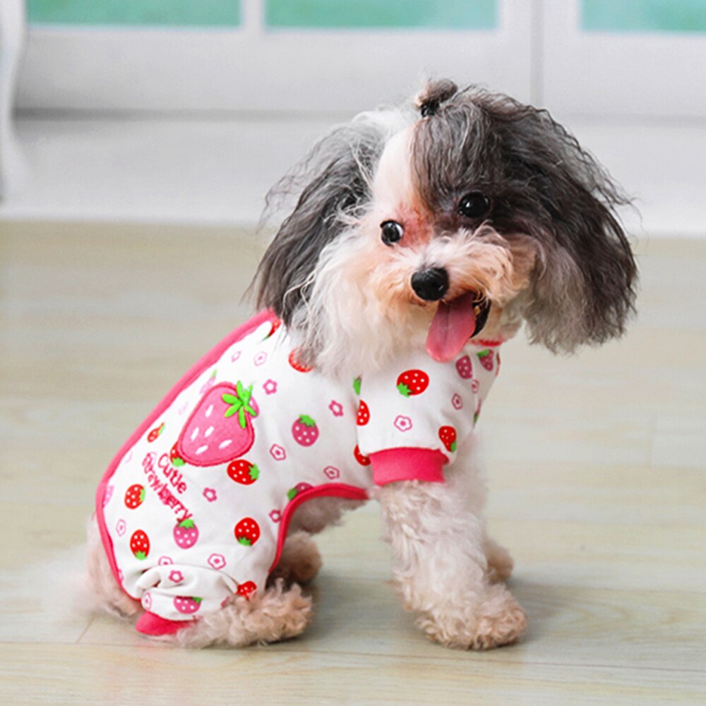 Cute Strawberry Yellow Duck Pattern Cotton Dog Pajamas Small Dogs Tshirt For Pet Dogs Cat Clothes Puppy Jumpsuit
