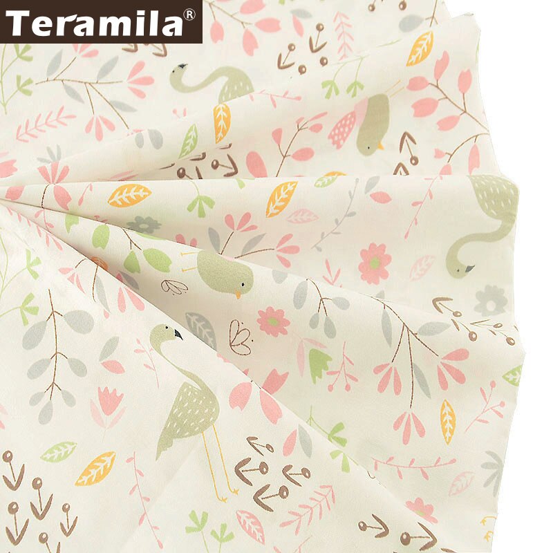Teramila 100% Telas de Tecido Roupas DIY Material de Sarja de Algodão Tecido Rosa Tema Folhas e Animais Dos Desenhos Animados Estilo Scrapbooking