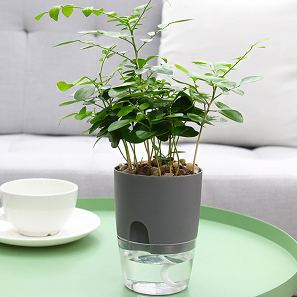 2 Tier Round Resin Hydroponic Flowerpot Home Office Desk Flower Pot Green plants Self-watering System Office Desk Decoration