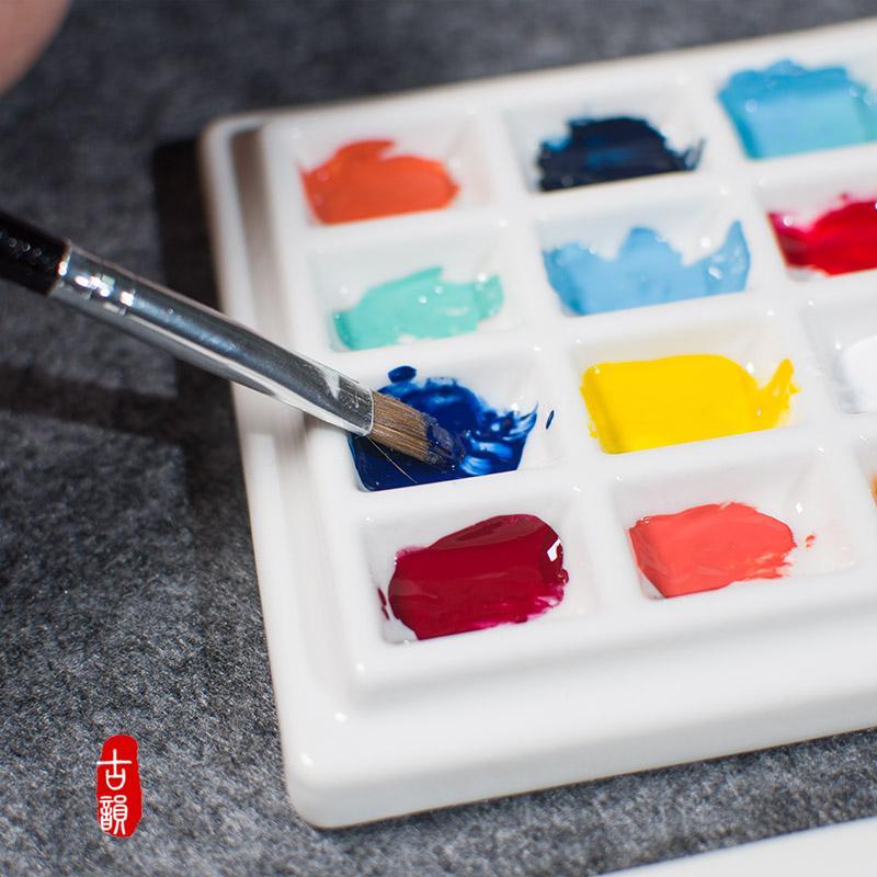 Paleta de pintura de acuarela Gouache de cerámica, 12 tonos, estilo chino, con tapa, lavable