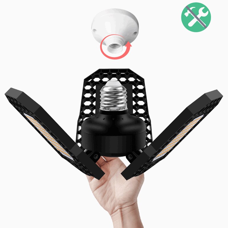 LED garage light 40W60W80W lighting deformation high bay light workshop light warehouse light folding three leaf light 110v 220v