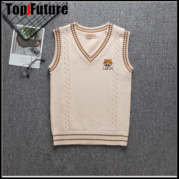 Shiba inu japansk jentestrikket vestversatile genser skoleuniform cardigans jk uniform beige naken hund broderigenser: Xl