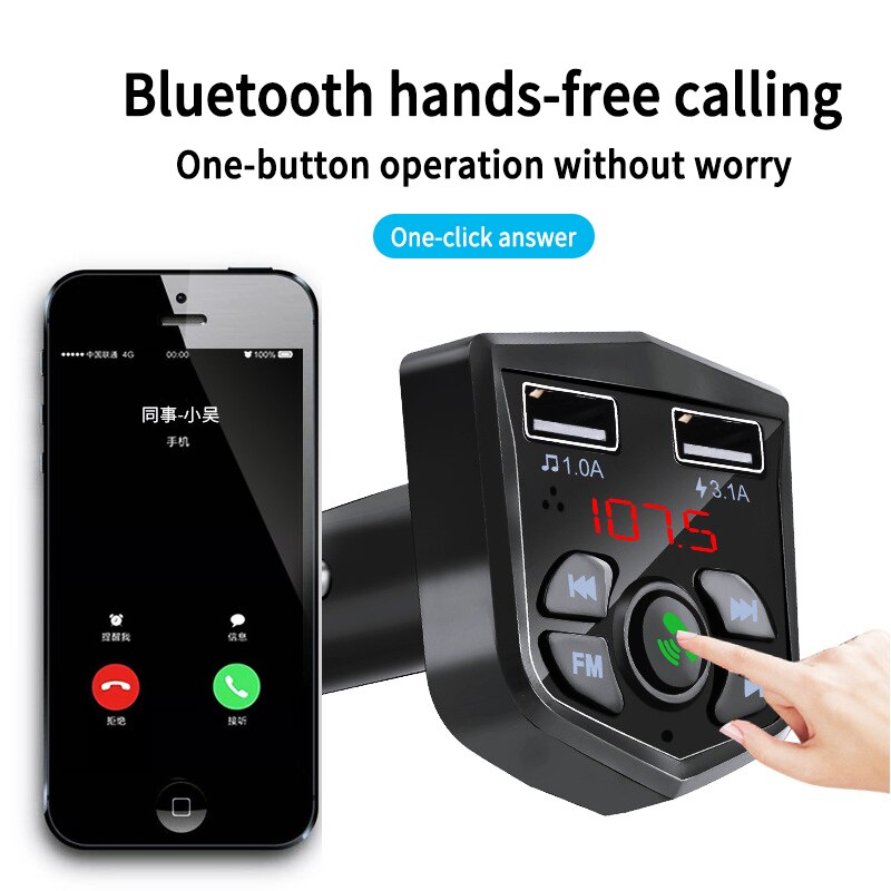 Bluetooth 5.0 Car Kit MP3 Player FM Transmitter Micro SD TF Music Playing LED Dual USB 4.1A Car Charger Voltage Display