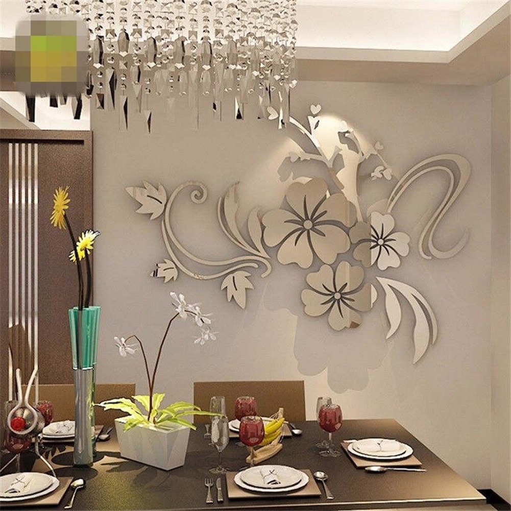 Exquis or/argent couleur fleur 3D miroir Stickers muraux amovible décalcomanie Art Mural maison chambre TV fond décoration