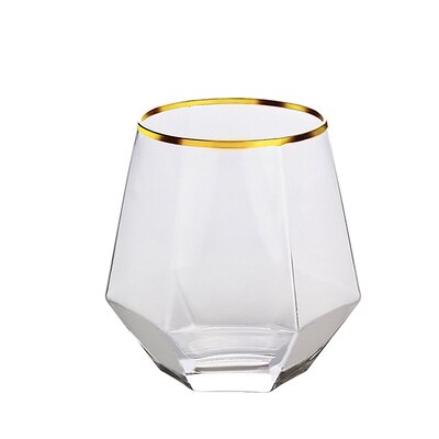 Diamante hexagonal vidro transparente uísque cocktail cerveja vidro base grossa casa copo de vidro água para café leite chá: outline in gold