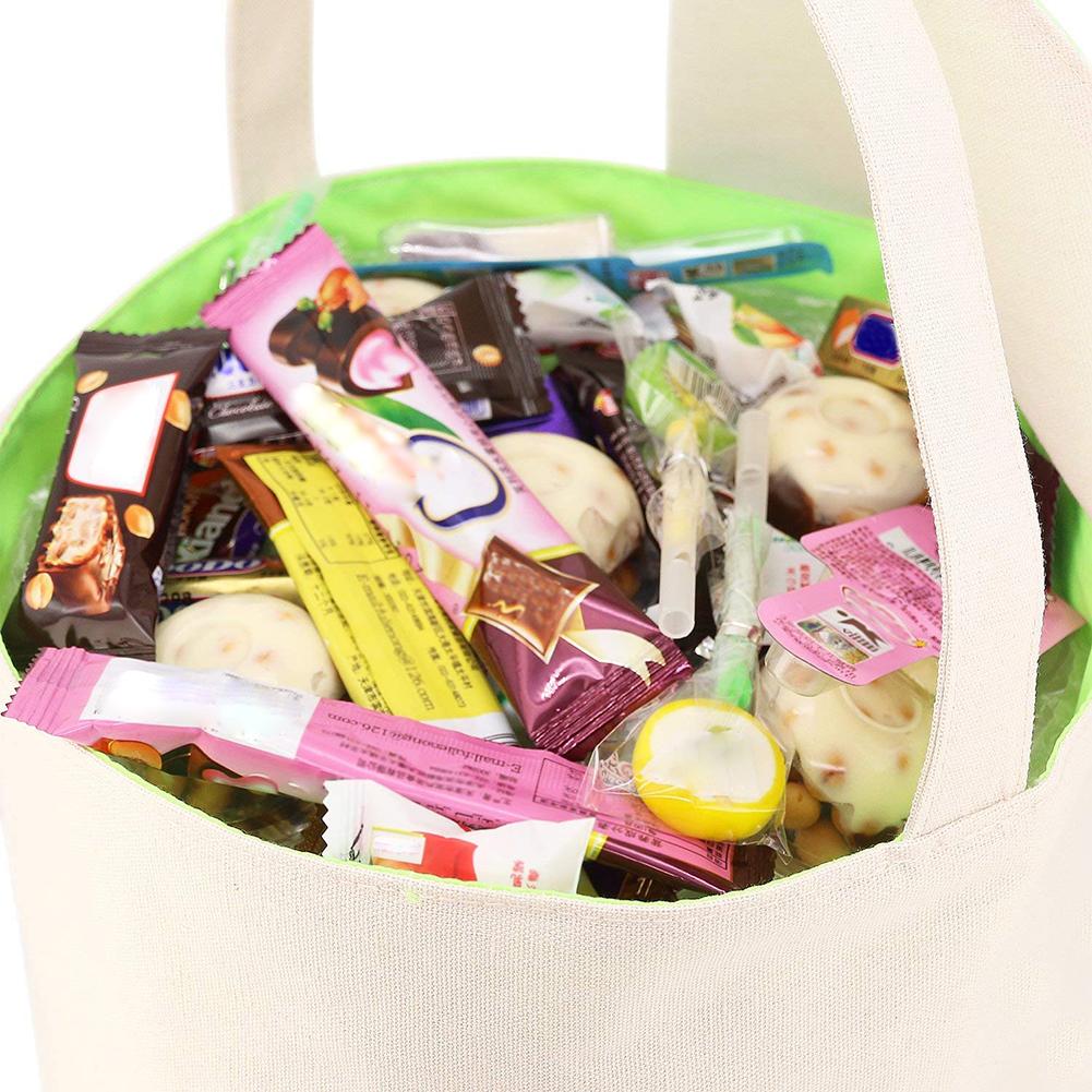 Easter Bunny Basket Canvas Cotton Egg Candy Storage Basket With Fluffy Tail For Easter