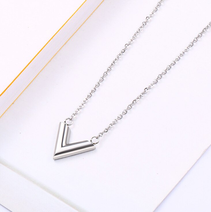 jewelry set, jewelry set Letter “V" Silver Earring Necklace Beauty Women AGMXEHXL-S