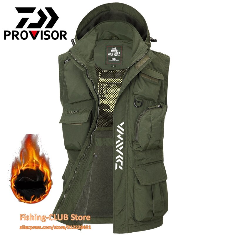 DAIWA Waterproof Fishing Clothes Removable Sleeves Vest Fishing Shirt Multi-pocket Winter Fishing Jacket Clothing Hiking suit