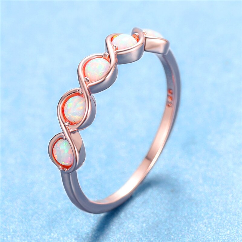 Minimalistisk kvindelig rund opal krydsring fest vielsesringe til kvinder rose guld farve fyldt fingerring: 6 / Rose guld