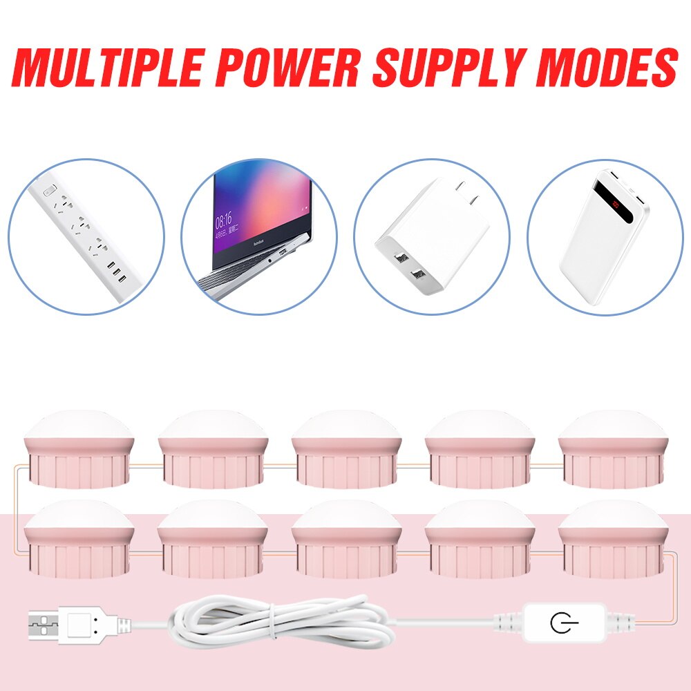 LED Makeup Mirror Lamp USB Bathroom Dressing Table Light Bulb Dimmable Hollywood Vanity Mirror Lamp For Home Decoration Lighting