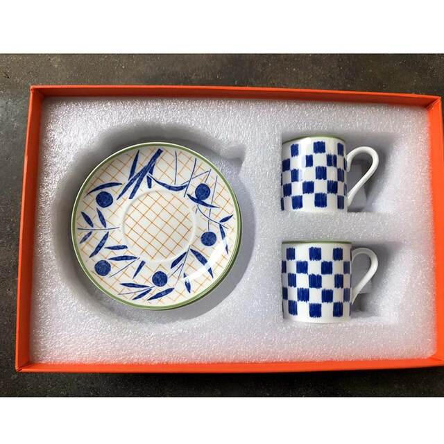 Elegancki styl catering kubek z porcelany kostnej multi-style prosta ceramiczna filiżanka do kawy i spodek danie z wzorem zestaw 2 zestaw z pudełkiem: Głęboki niebieski