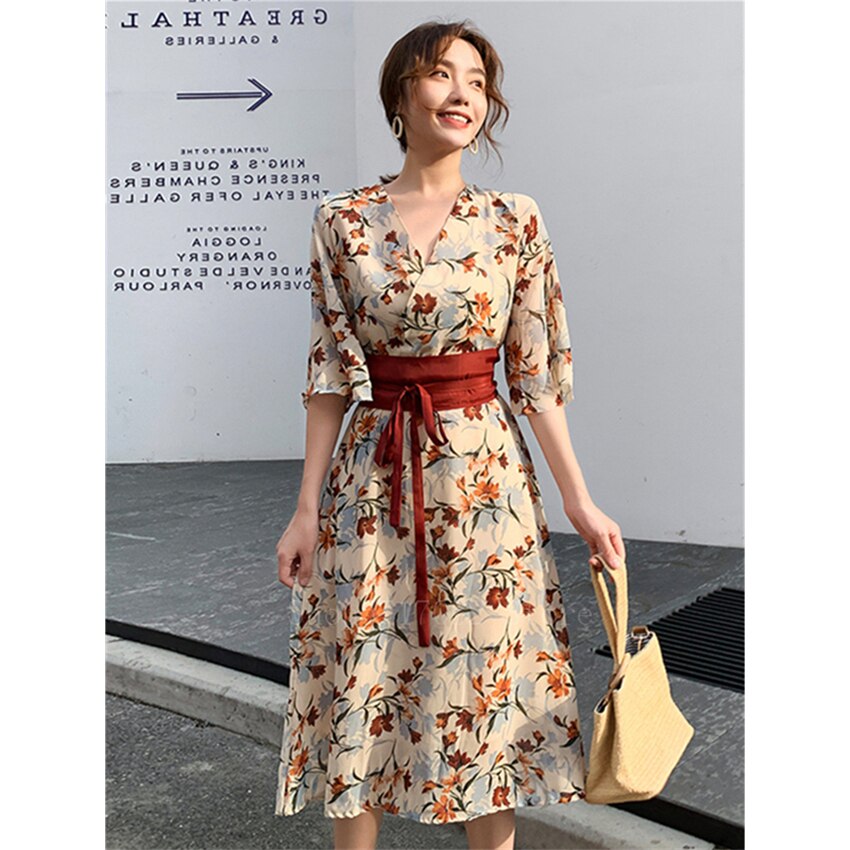 Vestido de estilo japonés con estampado de flores para mujer, ropa de calle femenina, estilo informal, Retro, Harajuku, Yukata, Obi