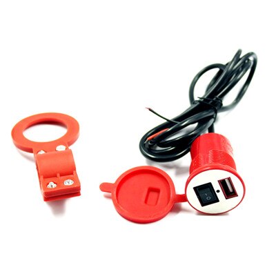 Moottoripyörän 12v/24v vedenpitävä usb-virtalaturin liitäntä turvakytkimellä matkapuhelimen mototarvikkeille: Punainen