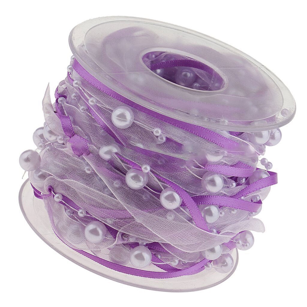 Ruban de décoration en chaîne de perles | 12 couleurs, ruban Transparent pour décoration faite à la main, bricolage: Light purple