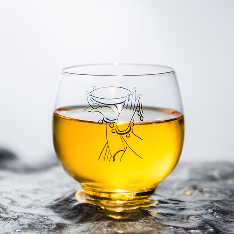 150ml glas master cup zen handmålad buddha hand lotus kopp värmebeständig tekopp te skål kung fu te set teware drinkware
