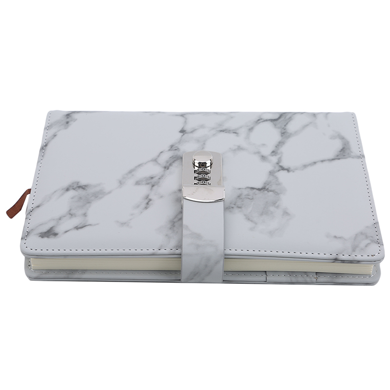 Anteckningsbok papper vintage läder marmor dagbok journal med kombination lösenord lås kod anteckningsbok skolkontor brevpapper: Svart