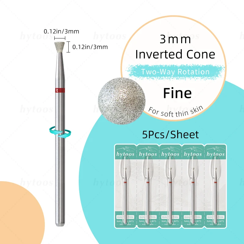 HYTOOS 5 unids/set brocas de diamante para uñas rusa cutícula limpia broca de uñas seguridad debajo del limpiador de uñas para piel muerta
