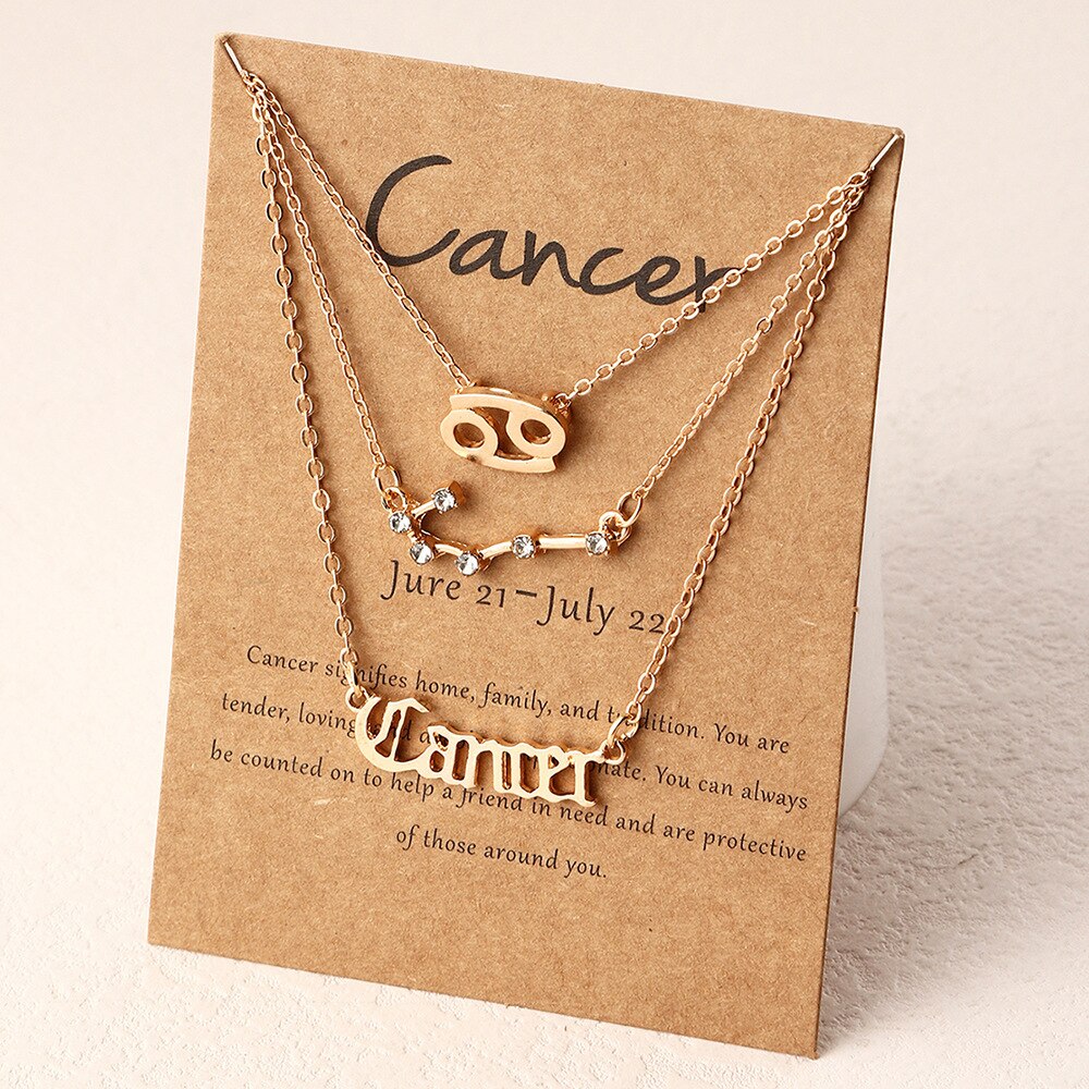 3Pcs/Set zodiac necklace 12 Constellation Charm Gold Necklace Aries Cancer Leo Scorpio Necklace Jewelry Gifts: Cancer