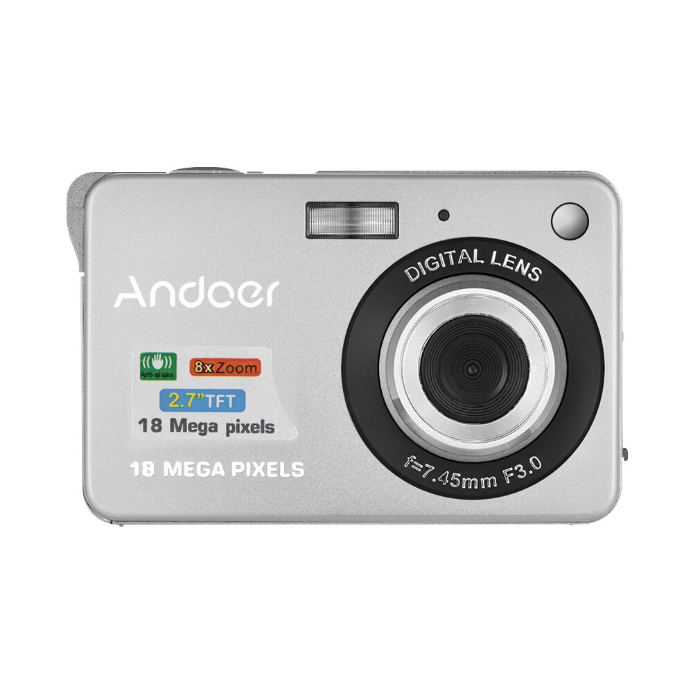 3 cores Andoer 18M 720P 2.7 polegada LCD Câmera de Vídeo Digital Filmadora Baterias Recarregáveis 8X Zoom Digital Crianças presente de natal: Silver