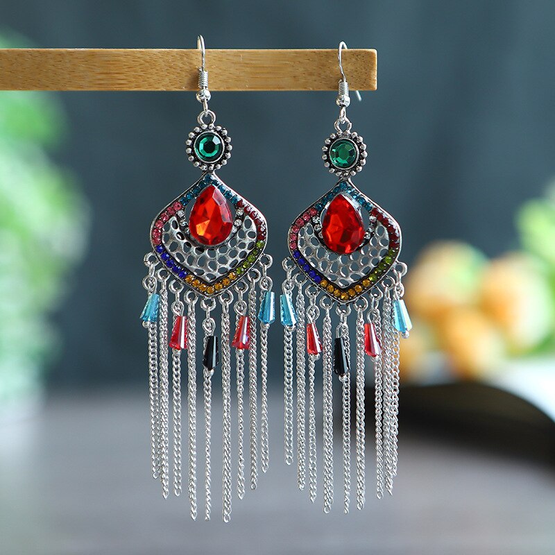 Bohemian Long Tassel Earrings 2022 Trend Water Alloy Crystal Beads Women Vintage Rhinestone Chain Earrings: E1969Multicolour