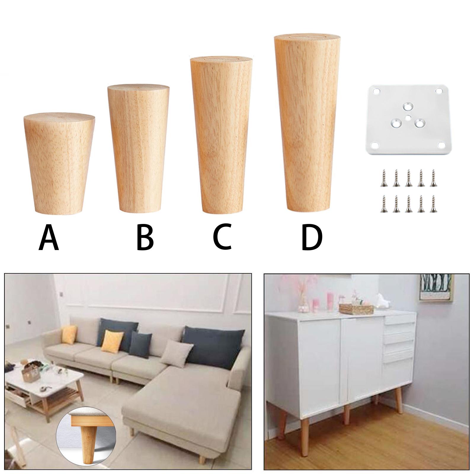 4Pcs Wooden Furniture Legs with Hardware Kit Replacement for Desk, Coffee Table, Lounge, Cabinet, Sofa