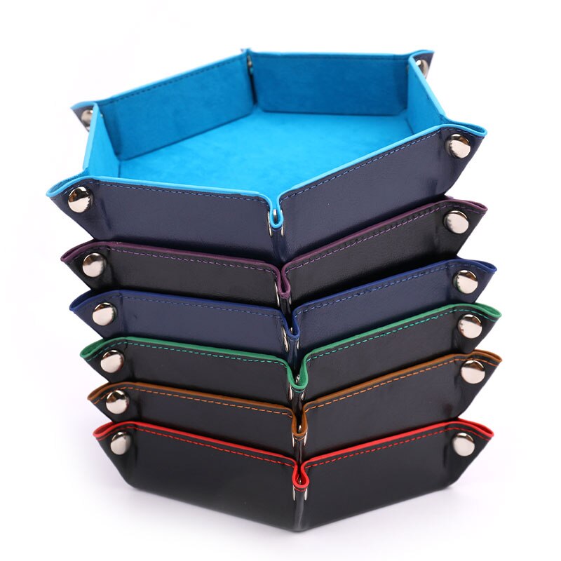 PU Leather Folding Hexagon Square Tray Dice Game Foldable Dice Tray Box 6 Colors