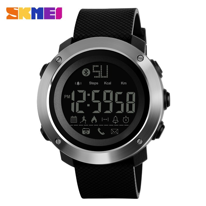 Skmei herenhorloges sport calorie-oproep herinnering bluetooth afstandsbediening camera waterdichte polsband sport polshorloge zegarki: Zwarte mannen