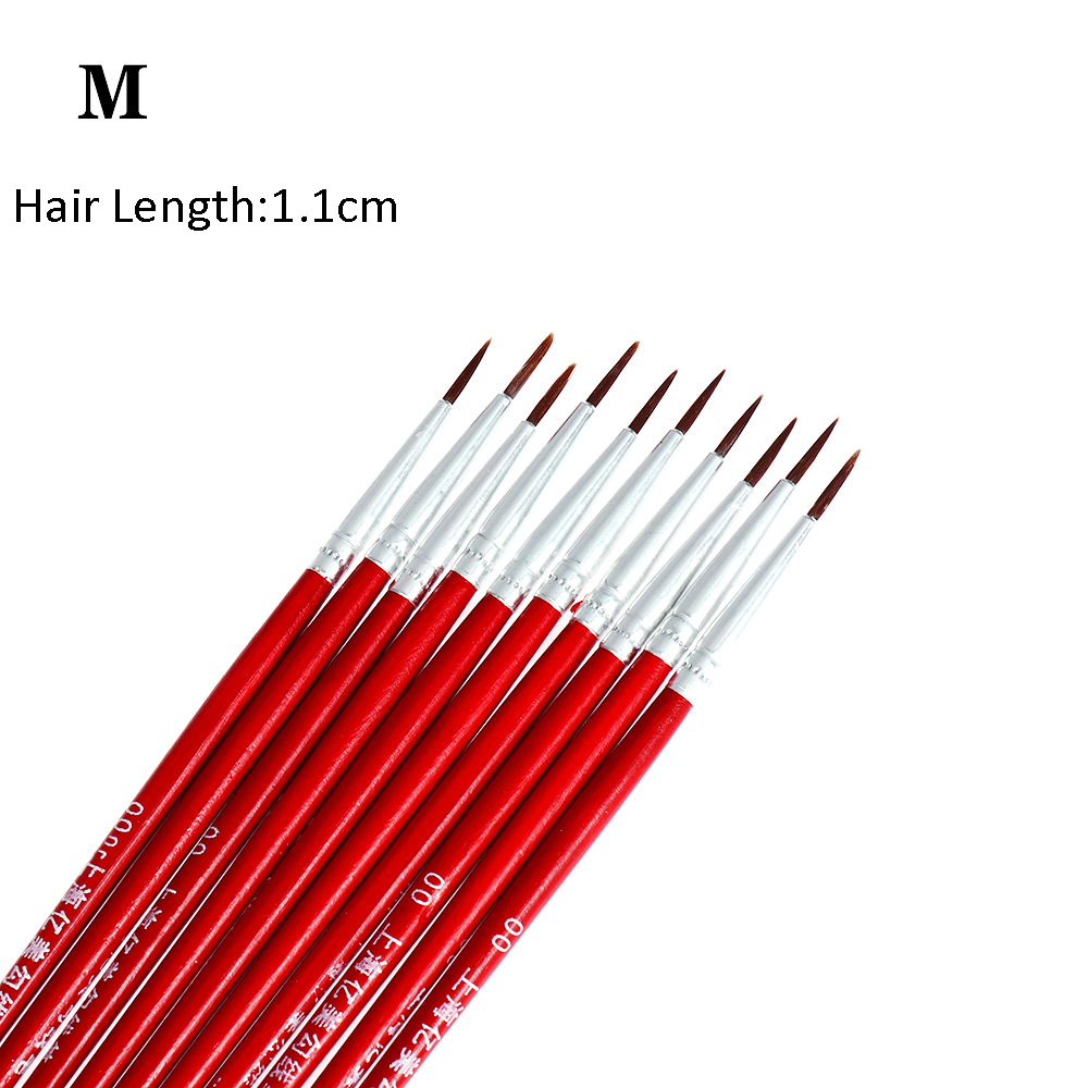 10 stk / sæt maleri pen fin håndmalet tynd krog linie pen tegning kunst pen maling pensel nylon pensel kunstforsyninger: Rød m