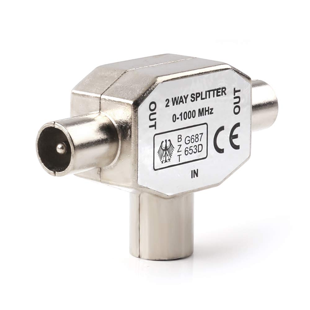 2 Way TV T Splitter Aerial Coaxial Cable Female to 2 Male Connector Adapter Coaxial Digital Signal Antenna Splitter
