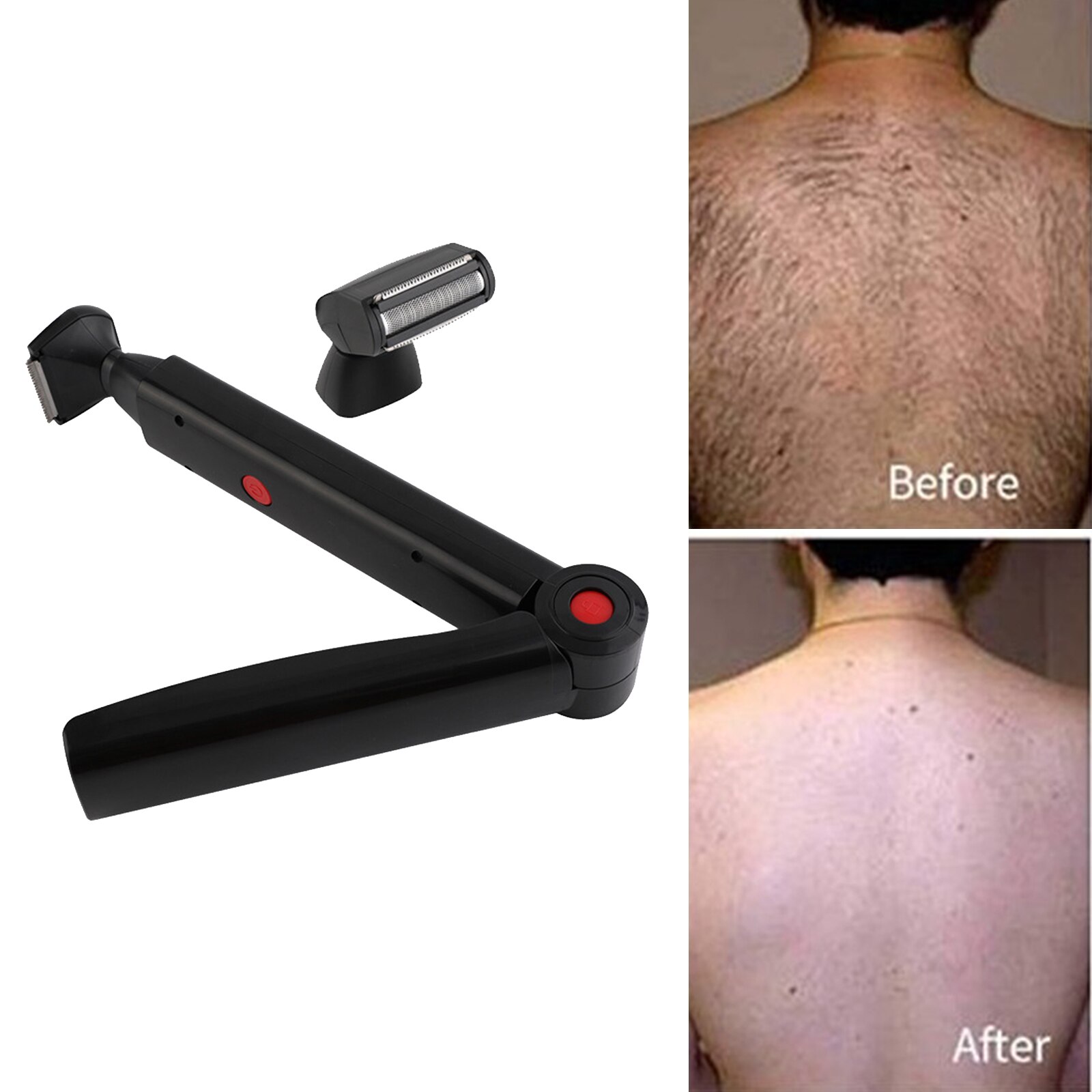 Rechargeable Foldable Back Hair Shaver Razor Trimmer Hair Removal Body Shaving Tool Groomer