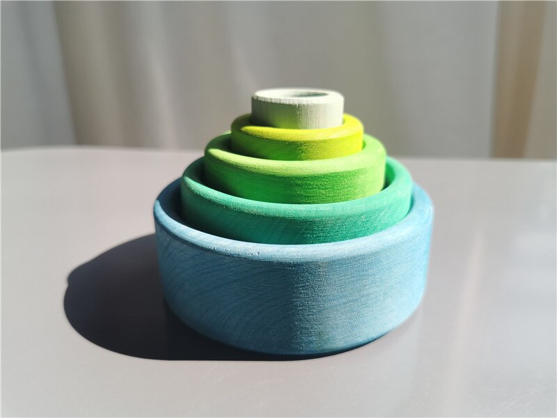 Baby Montessori Holz Spielzeug Regenbogen Verschachtelung Schalen Baswood 6 Schicht Bogen Hefter Blöcke Bäume: Ozean Blau