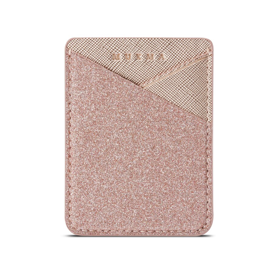 Lijm Mobiele Telefoon ID Credit Card Holder Vrouwen Mannen Sticker Pocket Glitter Wallet Case Kaarthouder Fit Meest Telefoon Tas pouch: Rose Gold