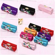 Holder Flower Lipstick Case Retro Embroidered With Mirror Jewelry Packaging Box