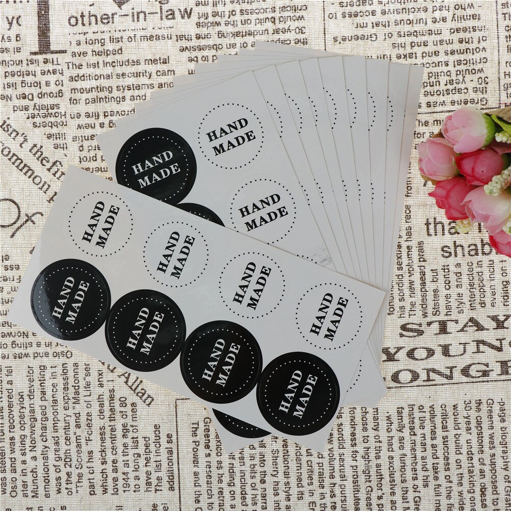 80pcs Round Handmade White and Black Paper Sticker for Handmade Product DIY Paper Label Seal Sticker Dia 4cm