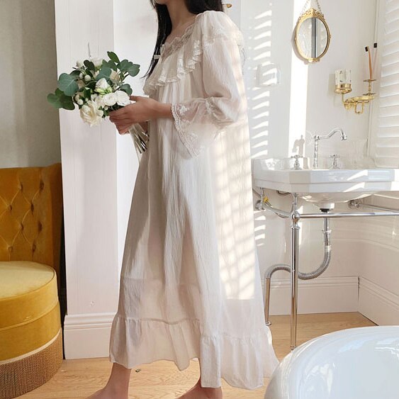 Vrouwen Lolita Jurk Prinses Sleepshirts Vintage Dame Palace Stijl Bloem Borduren Kant Nachthemden. Nachthemd Slaap Loungewear