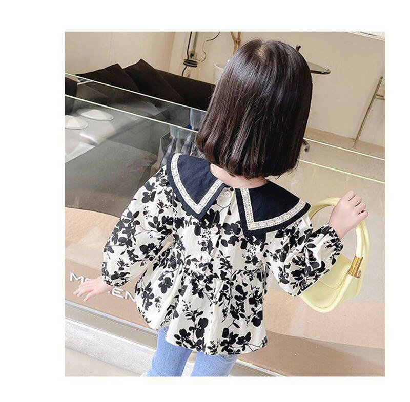 Meisjes Een-Schouder Puff Sleeve Tops Meisjes Mode Shirts Herfst Koreaanse Kinderkleding Tops Midden En Kleine kinderen