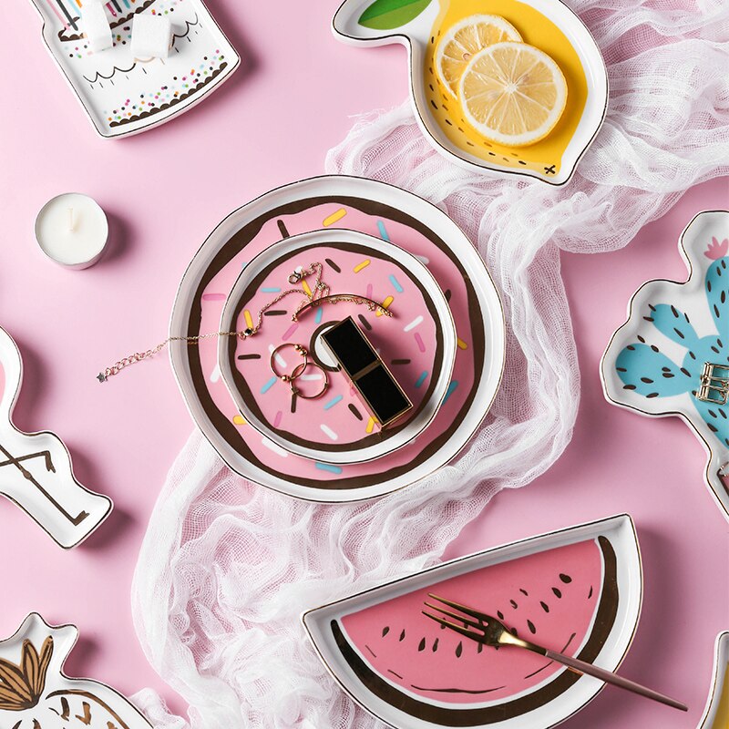 Fad plade dekorativ slik frugt porcelæn plade smykker opbevaringsbakke ring trinket fad bordservice  wy60928