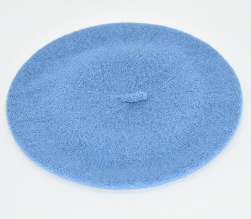 DOUBCHOW Women's Light Weight Artist French Style Beret Hats Teenage Girls Wool Blending Solid Color Pink Purple Baret Flat Hat: Sky Blue