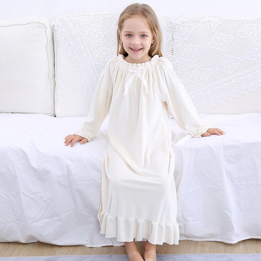 Våren barn & #39 ;s nattlinne baby flickor guld sammet barn sovkläder vintage prinsessa hem bär långärmad pyjamas