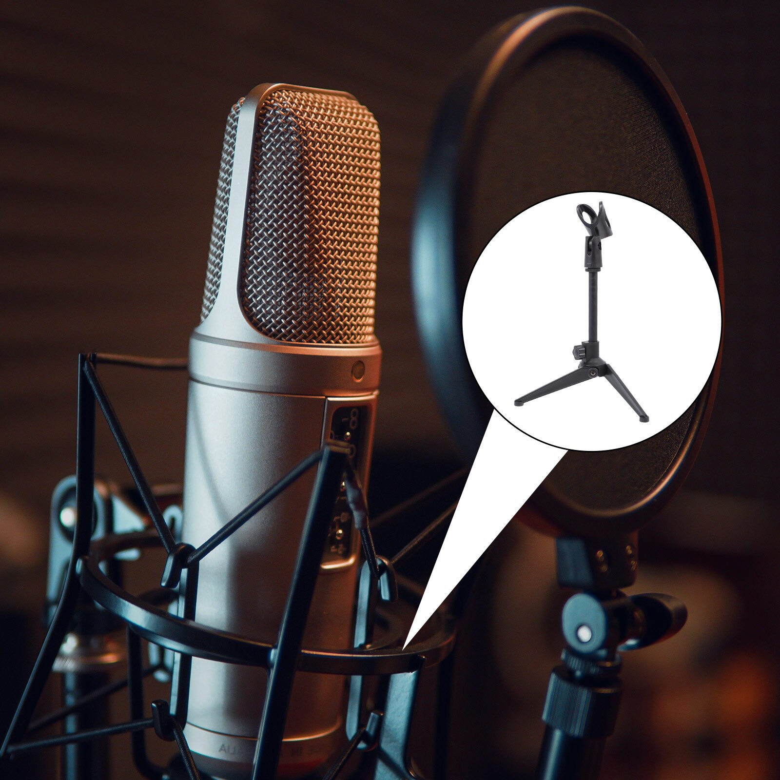 1Pc Draagbare Statief Microfoon Stand Tafel Stand Microfoon Statief (Zwart)