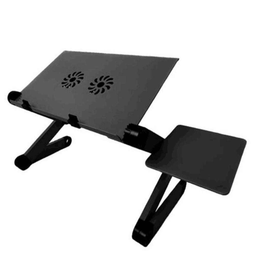 Portable Adjustable Aluminum Laptop Desk Stand Table Vented Ergonomic TV Bed Lap Stand Up Working Office PC Riser Bed Sofa Couch: Black-Dual fan