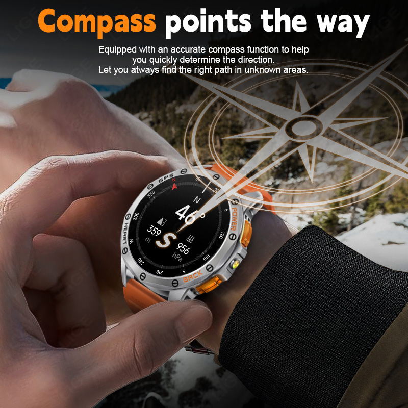 Lige novo relógio inteligente de rastreamento gps masculino 4gb memória tela amoled freqüência cardíaca bluetooth chamada ao ar livre bússola à prova dwaterproof água smartwatches