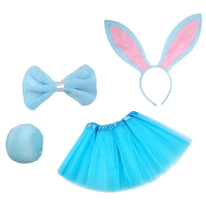 4 stk børn kanin cosplay kostume sæt lagdelt tyl tutu nederdel fancy dress up kaninører pandebånd butterfly hale påske outfits: Blå