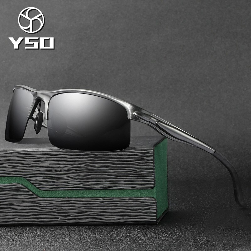 YSO Sunglasses Men Polarized UV400 Aluminium Magnesium Frame HD Sun Glasses Driving Glasses Semi Rimless Accessory For Men 8580