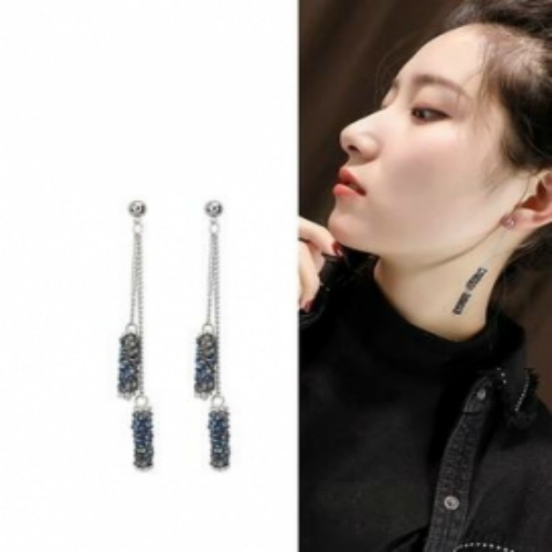 Earrings Jewelry Personality Blue Crystal Tassel Long Geometric Earrings For Women