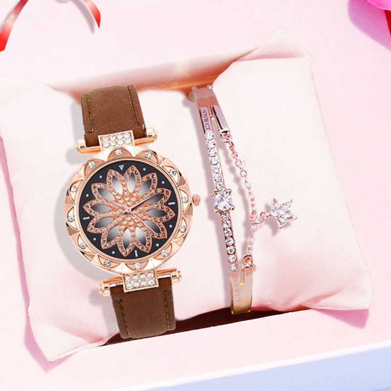 Luxury Women Watches Bracelet set Starry Sky Ladies Bracelet Watch Casual Leather Quartz Wristwatch Clock Relogio Feminino