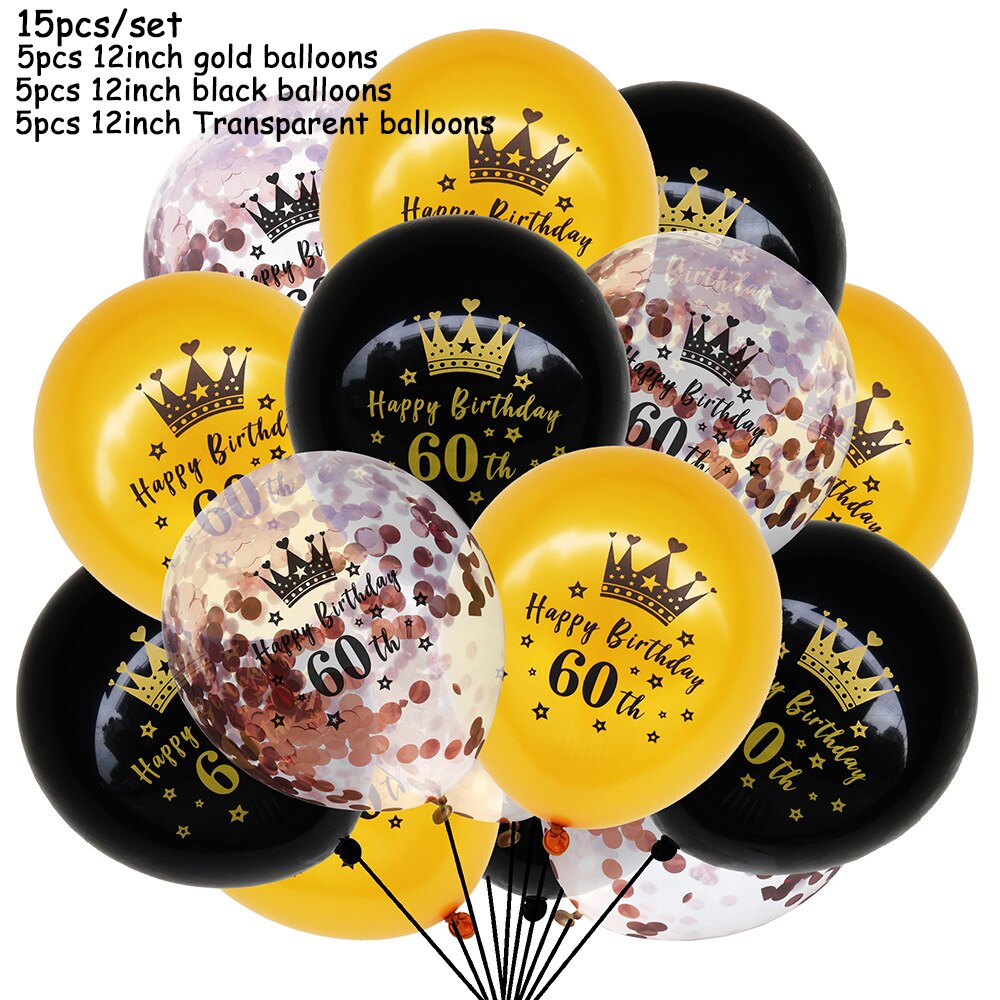 15pcs/set Black Gold Latex Balloons 18 30 50 Happy Birthday Party Confetti Balloons Adult Birthday Ballons Decorations Supplies: 15pcs J