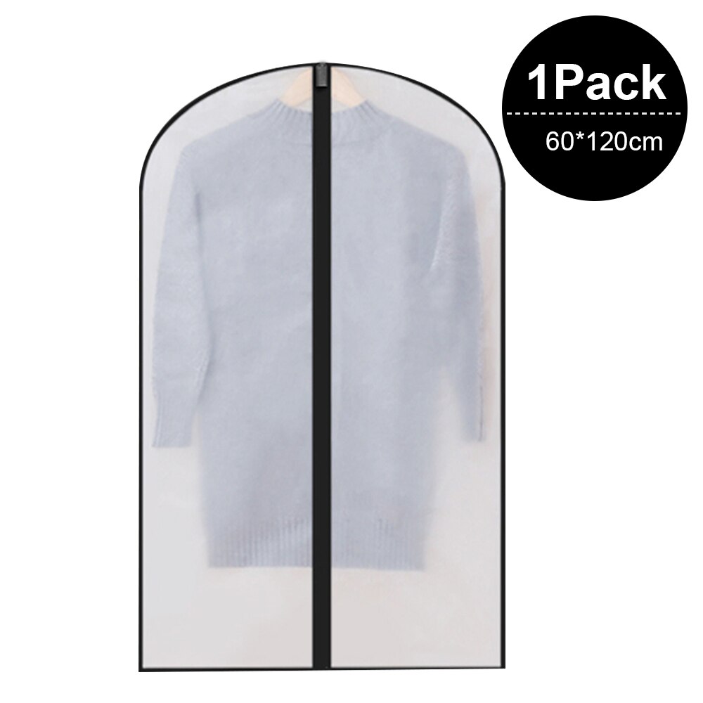 WaterProof Dust-proof Garment Protection Clothes Dress Suit Coat Dust Cover Storage Bag Case Organizer Wardrobe Hanging Clothing: 60x120cm Black