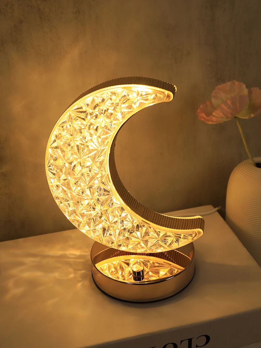 Led maankristal bureaulamp usb-opladen aanraakgevoelige driekleurige kleine nachtlamp, slaapkamer nachtlampje voor sfeerverlichting: Default Title