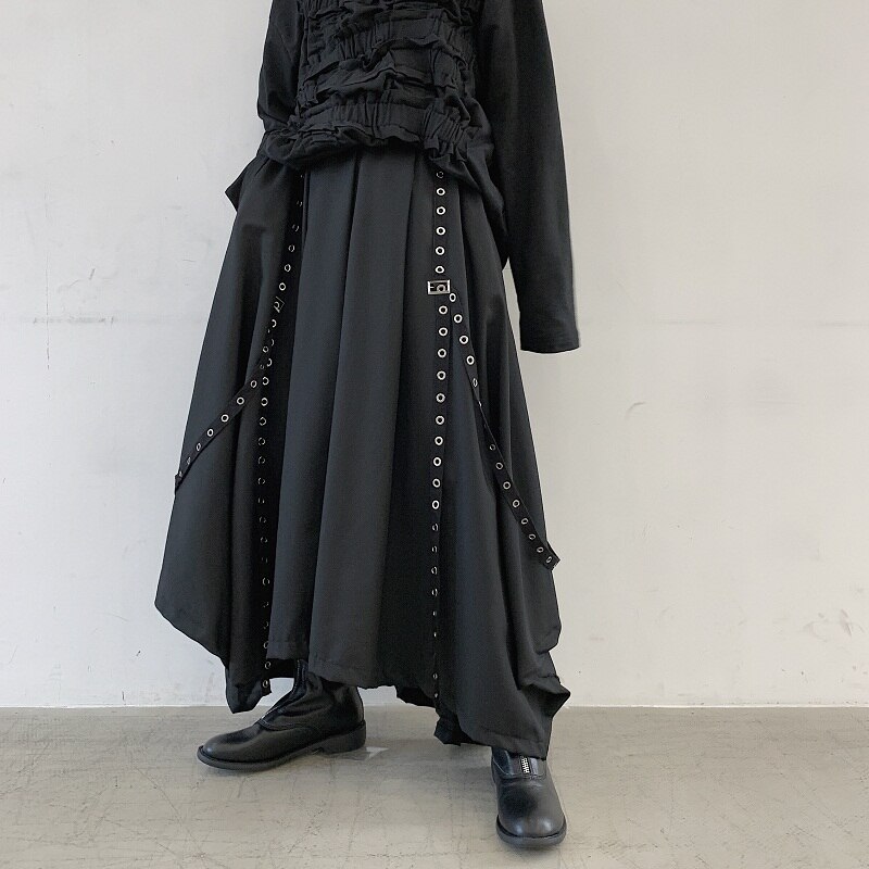 Männer Dunkle Band Schwarz Breite Bein Hosen Männlichen Frauen Japan Streetwear Punk gotisch Harem Hosen Kimono Felsen Hosen